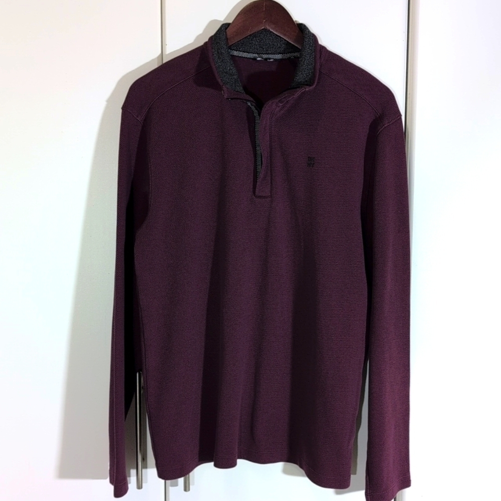 DKNY 1/4 Zip Mock Neck Long Sleeve Pullover Sweater Men Small Burgundy